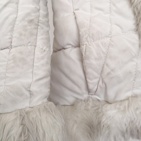 HP♥️ Triple Star Girls Puffer Jacket Small (7/8) Cream Hoodie Pockets Furry Edge - Picture 5 of 11